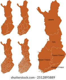 MAPA DE FINLANDIA con sus divisiones administrativas y regiones