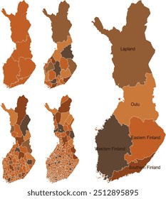 MAPA DE FINLANDIA con sus divisiones administrativas y regiones