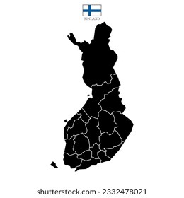 Finland map background with states. Finland map isolated on white background with flag. Vector illustration black-white map europe