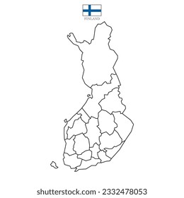 Finland map background with states. Finland map isolated on white background with flag. Vector illustration map europe