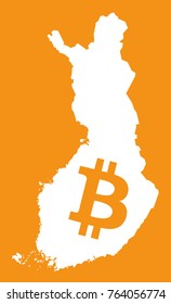 Finland map with bitcoin crypto currency symbol illustration