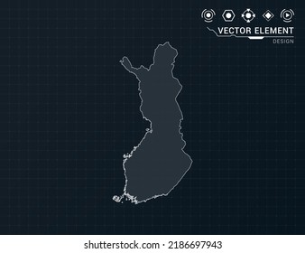 Finland map of black digital frame HUD, GUI, UI interface technology radar vector.