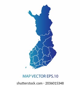 Finland map, blue gradient color , infographic style , on white background with Map World. Wire frame 3D mesh , map 3D,