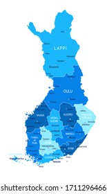 Finland Map. Cities Regions Vector Illustration