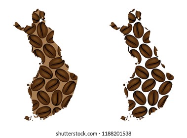 Finland -  map of coffee bean, Republic of Finland map made of coffee beans,