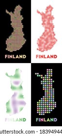 Finland map. Collection of maps of Finland in dotted style. Borders of the country filled with rectangles for your design. Vector illustration.