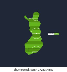 Finland. Map of the country with a football field. Vector football illustration.
