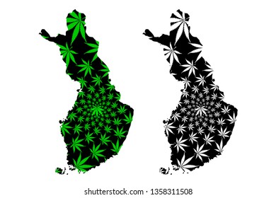 Finland - map is designed cannabis leaf green and black, Republic of Finland map made of marijuana (marihuana,THC) foliage,