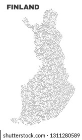 Finland map designed with little points. Vector abstraction in black color is isolated on a white background. Random little items are organized into Finland map.