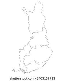 Mapa de Finlandia. Mapa de Finlandia dividido en seis regiones principales de color blanco