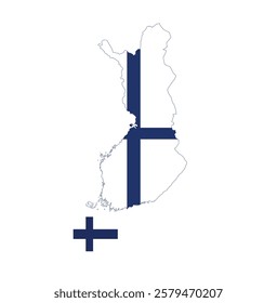 Finland Map with Flag Below on Right Side. Map of finland  with the National Flag Positioned Below on the Right, Representing finland Unity and Identity