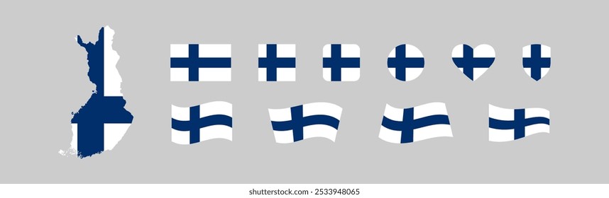 Finland map and flag icon set. National country in Europa symbol. Isolated vector