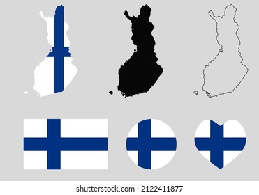 finland map flag set vector
