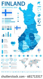 Finland map and flag - vector illustration