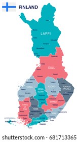 Finland map and flag - vector illustration