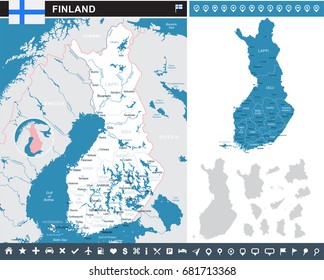Finland map and flag - vector illustration