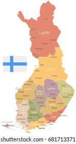 Finland map and flag - vector illustration