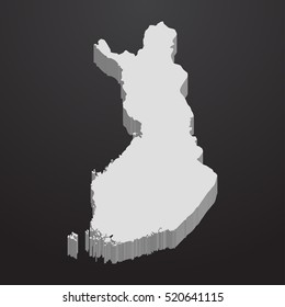 Finland map in gray on a black background 3d