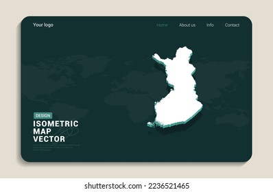 Finland map green background with isometric vector. Web banner layout template.