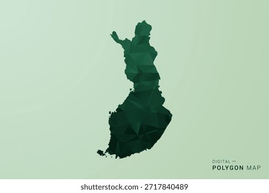 Mapa da Finlândia - Ilustração de vetor estilo polígono verde, baixo projeto geométrico poly com Silhueta limpa no fundo verde macio.