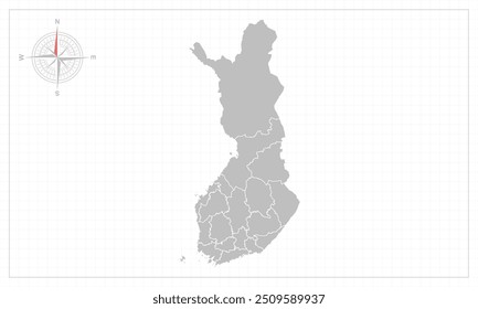 Finnland-Karte mit grauem Stil und Compas-Element.