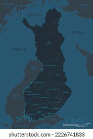 Finland map. High detailed map of Finland with countries, borders, cities, water objects. Vector illustration eps10.