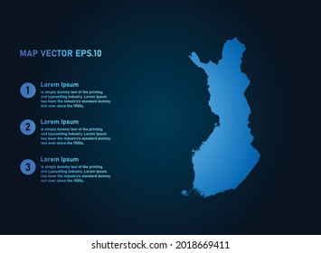 Finland map, infographic style , on dark background with Map World. Wire frame 3D mesh , map 3D,
