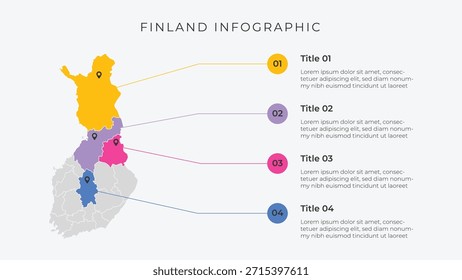 Finland map infographic template with 4 options. Finland political map infographic for presentation.