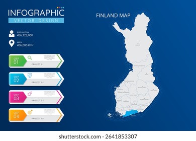 Finland map with location pointer marks. High detailed country map with division, cities and capital infographic template. Vector illustration EPS10