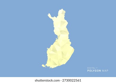 Finland Map in low poly polygon vector style, geometric shape illustration with soft yellow tones on blue background, clean silhouette for infographic.