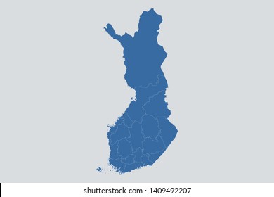 Finland map on gray background vector, Finland Map Outline Shape Blue on White Vector Illustration, Map of Europe. Symbol for your web site design map logo. app, ui, eps10.