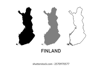 Finland map in outline style, black color, gray color