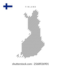 Finland map from pattern of black slanted parallel lines. Finnish map with gray diagonal lines. Silhouette of a country made of oblique hatching. Vector illustration isolated on white.