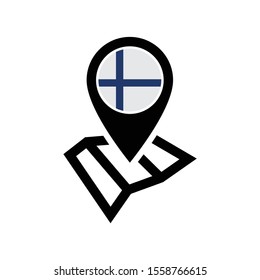 Finland Map and pin vector icon. Make your own custom location pin icon. Navigation and route concept illustration.
