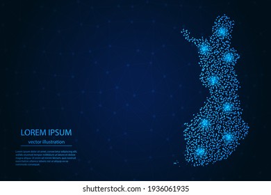 Finland map from point blue and glowing stars on a dark background. Vector eps 10.