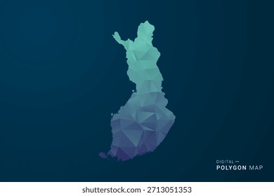 Finland Map - Polygon Style Vector Illustration with Teal Blue Gradient, Low Poly Geometric Design, Digital and Technology Inspired, Clean Silhouette on Dark Background.
