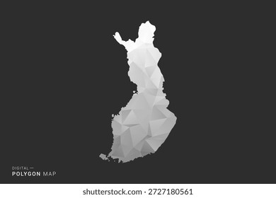 Mapa de Finlandia - Ilustración vectorial de estilo polígono en diseño geométrico de bajo poli negro, gris y blanco, silueta mínima, aislado para infografía.