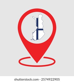 Finland map with a red location pin icon, featuring the map of finland in an isolated design. Perfect for business, travel, and location-based projects