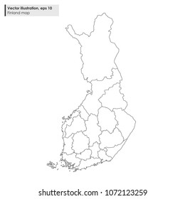 finland map with regions vector line illustration on white background