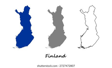 Finnland Kartensatz. Finnland blau, grau und Umrisskartenvektor. Finnland-Karte auf weißem Hintergrund