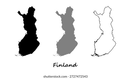 Finnland Kartensatz. Finnland Silhouette, grau, und Umrisskarte Vektor. Finnland-Karte auf weißem Hintergrund