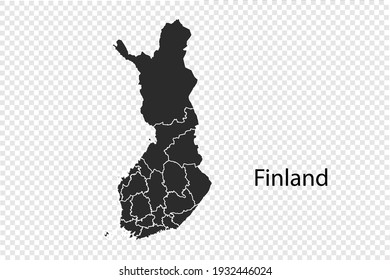 Finland Map Vector, Black Color. Isolated On Transparent Background