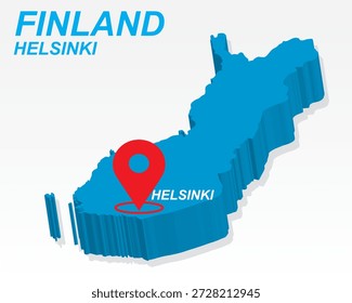 Finnland Karte Vektor, Helsinki Hauptstadt Marker auf blauem 3D-Land Form, Finnland Infografik Design, bearbeitbare Ziel Pointer Finnland Geografie