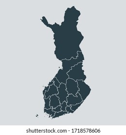 Finland Map Vector, Isolated On Gray Background