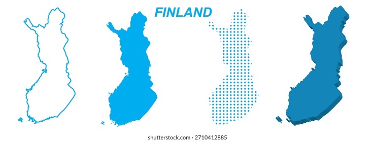 Finland Map Vector Set, European Outline Silhouette Dotted 3D Solid Shapes, Finland Country Infographic Template, Editable EPS Finland Geography