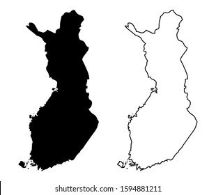 Finland Map Vector - Simple Blank map of Finland Black Silhouette and Outline Isolated on White Eps