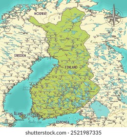 Mapa de Finlandia estilo vintage fantasy