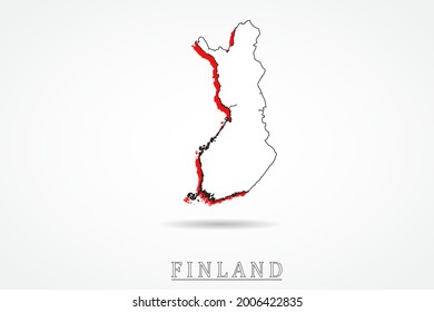 Finland Map - World Map International vector template with red and outline graphic sketch style isolated on white background - Vector illustration eps 10