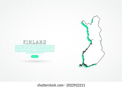 Finland Map - World Map International vector template with green and outline graphic sketch style isolated on white background - Vector illustration eps 10