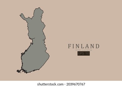 Finland Map - World Map International vector template with old classic style and gray color on map isolated on brown background - Vector illustration eps 10 